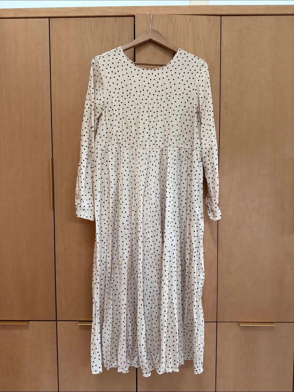 Zara Cream Long Sleeve Polka Dot Midi Dress